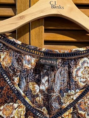 Shyanne Brown and Gold Floral V-Neck Drawstring Top